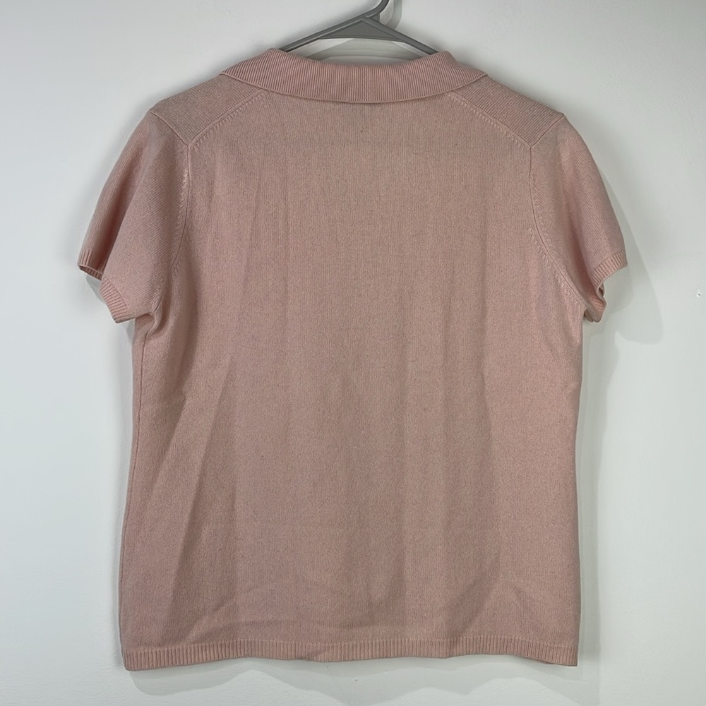 GENEVA 100% Cashmere Sweater Short Sleeve Polo Sz L Light Pink - Picture 5 of 5